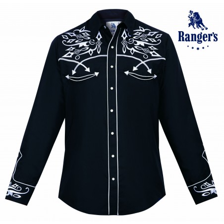 Chemise Western - Noir Broderie Blanche Homme - Ranger's