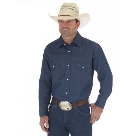 Work Shirt - Blue Rigid Denim Cowboy Cut Work Men - Wrangler
