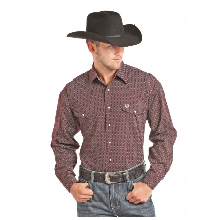 Chemise Western - Bordeaux Motif Peached Poplin Homme - Panhandle