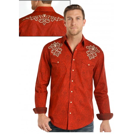 Chemise Western Orange Broderie Beige Homme Panhandle Taille Xl