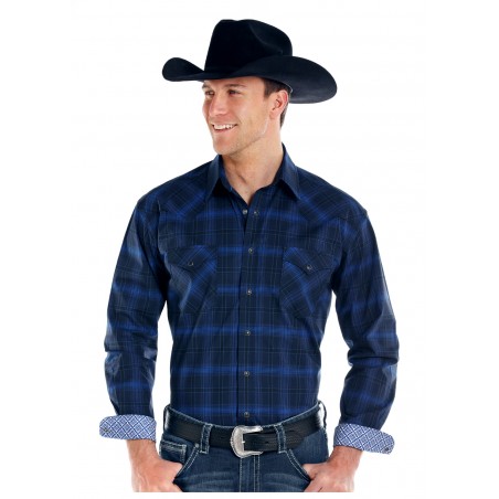 Chemise Western - Carreaux Bleu Foncé Homme - Panhandle