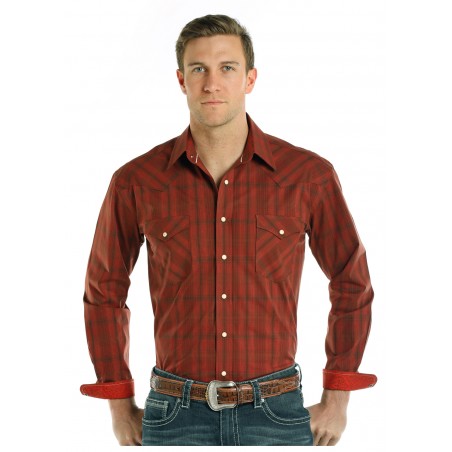 Chemise Western - Carreaux Orange Foncé Homme - Panhandle