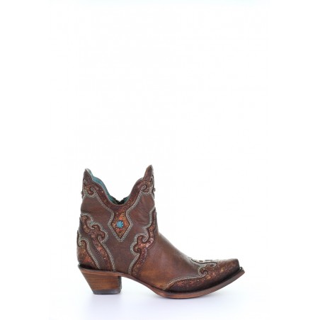 Bottines Western - Cuir Chevreau Marron Bout Pointu Femme - Corral Boots