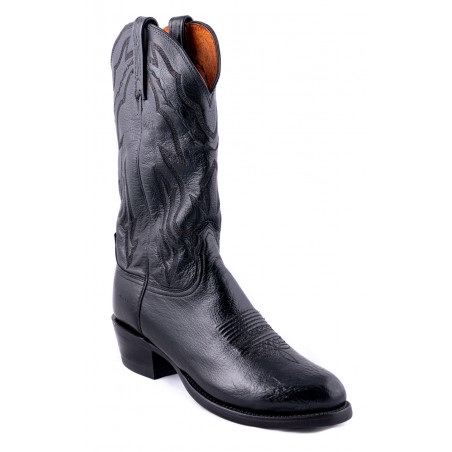 Santiags - Cuir Agneau Noir Bout Arrondi Homme - Lucchese Boots