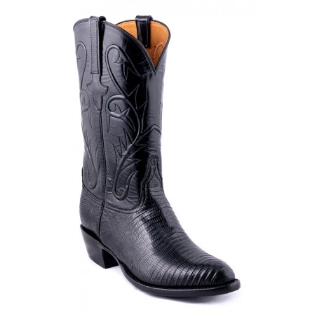 Cowboy Boots - Genuine Lizard Goat Leather Black Round Toe Men - Lucchese Boots Classics