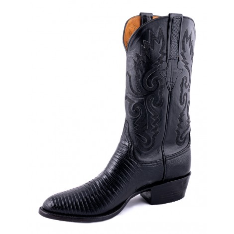 Cowboy Boots Genuine Lizard Leather Black Round Toe Men