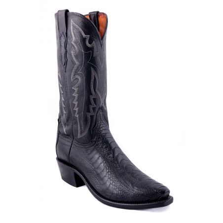 Santiags - Cuir Pied Autruche Noir Bout Pointu Homme - Lucchese Boots