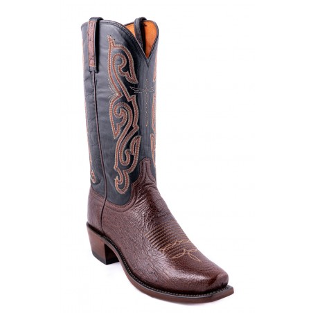 Santiags - Cuir Autruche Marron Bout Carré Homme - Lucchese Boots