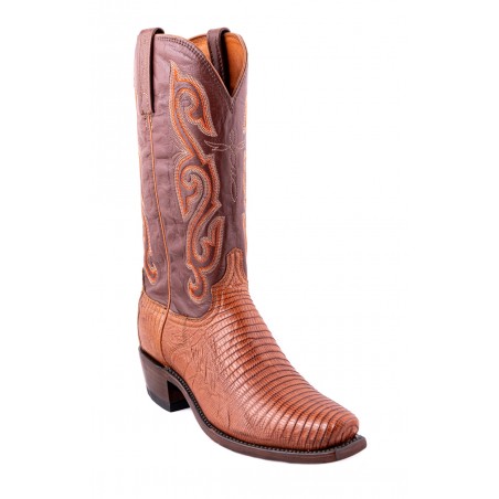 Santiags - Véritable Cuir Lézard Brun Bout Carré Homme - Lucchese Boots