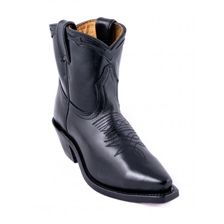 Bottines Western - Cuir Vachette Noire Bout Pointu Femme - Boulet Boots