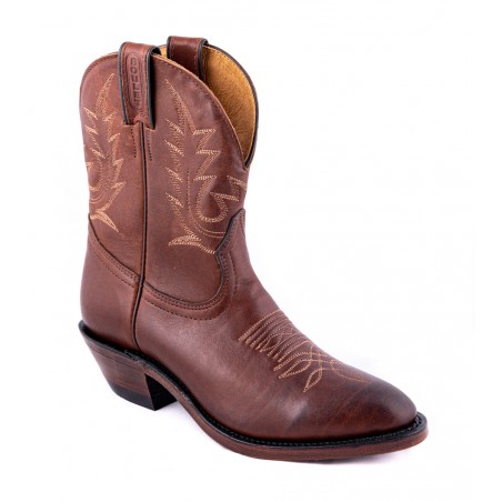 Bottines Western - Cuir Vachette Marron Mi-Haute Bout Arrondi Femme - Boulet Boots