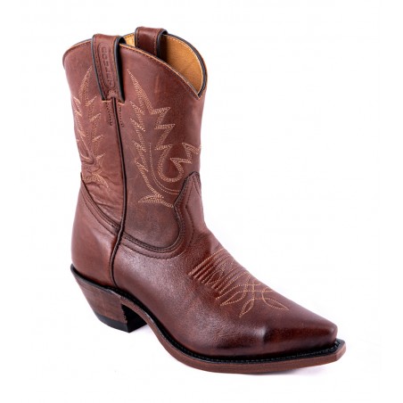 Mid Calf Boots - Cowhide Brown Snip Toe Women - Boulet Boots