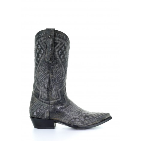 Cowboy Boots Cowhide Grey Embroidery Snip Toe Men Corral Boots Color Grey Size 7