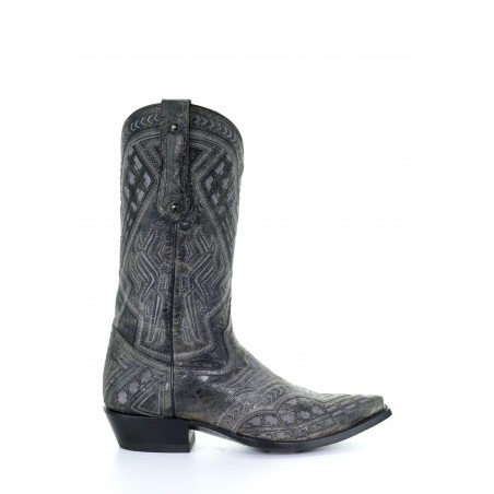 Cowboy Boots - Cowhide Grey Embroidery Snip Toe Men - Corral Boots