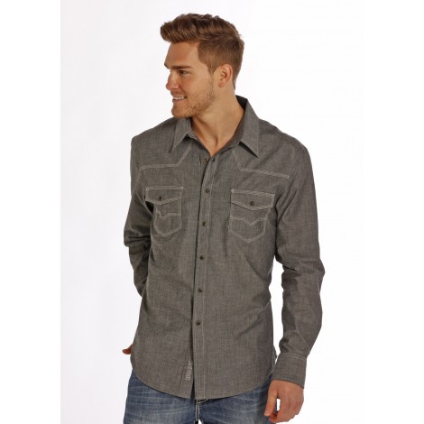 Western Shirt - Grey Striated Solid Chambray Men - Rock&Roll Cowboy ...