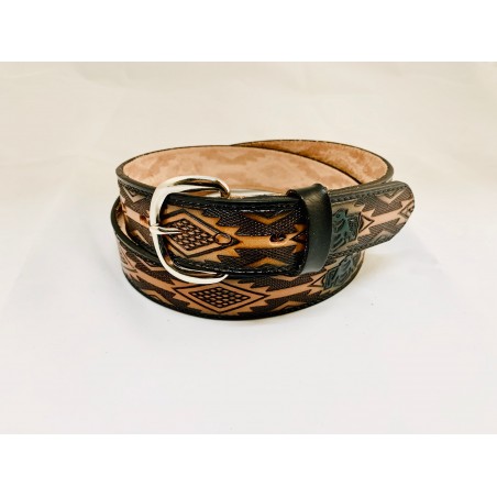 Ceinture - Cuir Vachette Brune Aztèque Unisexe - Brushy Creek