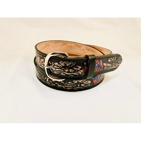 Ceinture - Cuir Vachette Drapeau Confédéré Unisexe - Brushy Creek