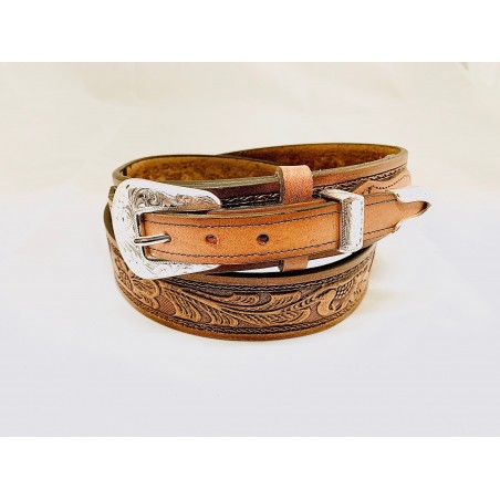 Ceinture Ranger - Cuir Vachette Floral Unisexe - Texas Leather