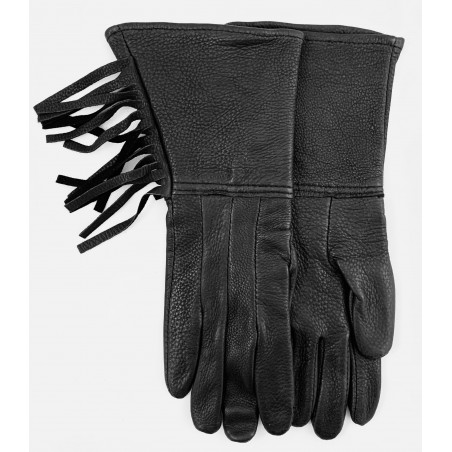 Long Fringed Gloves - Black Deerskin Leather Unisex - Watson Gloves