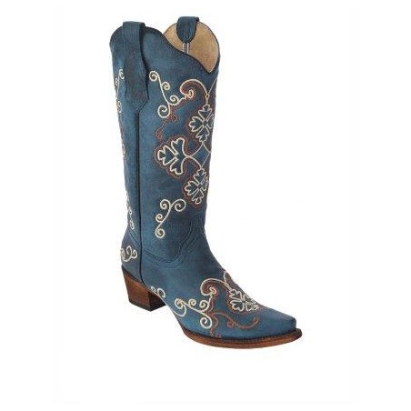 Cowgirl Boots - Cowhide Blue Beige Embroidery Women - Corral Boots