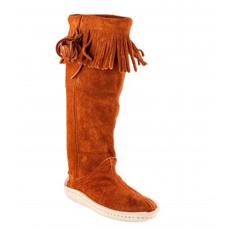 Moccasins - Rusty Suede Leather Fringes Women - Taos Indian Maid
