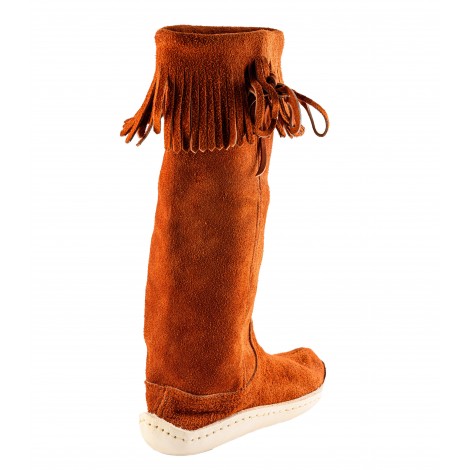 Moccasins Rusty Suede Leather Fringes Women Taos Indian Maid Size 5 Color Rouille