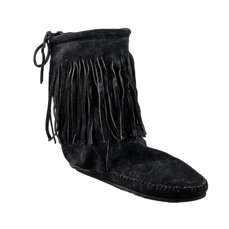 Mocassins - Noir Mi Haute Cuir Daim Franges Homme - Taos Indian Maid