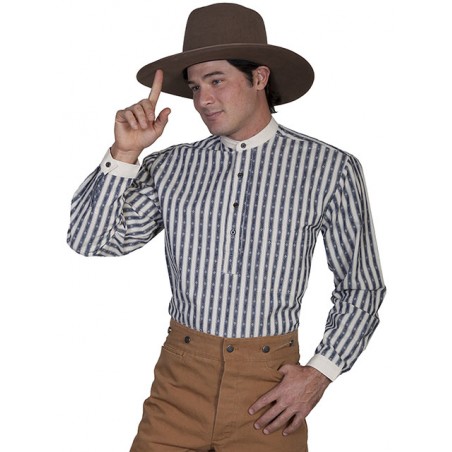 Western Shirt - Old West Striped Shirt Mao Collar Men - Scully