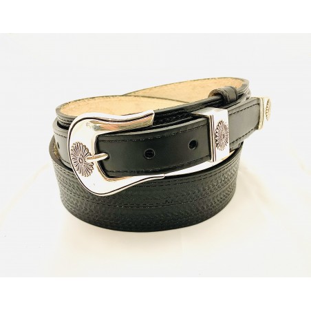 Wide Ranger Belt - Basket Print Cowhide Unisex - Brushy Creek