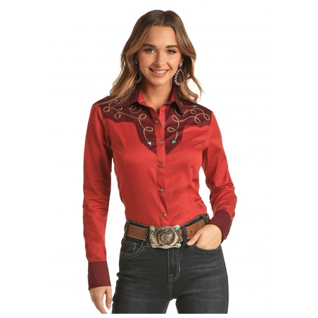 Women's Vintage Fringe Red Embroidered Western Shirt - S