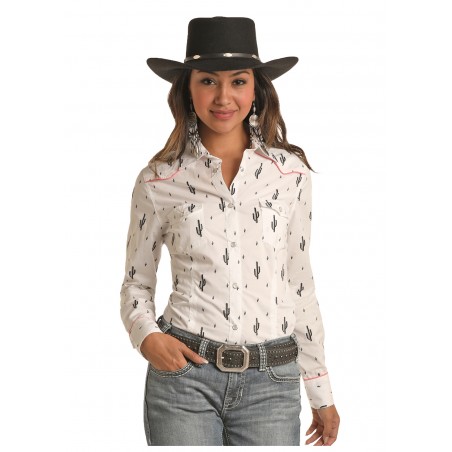 Chemise Western - Blanc Motif Cactus Femme - Panhandle