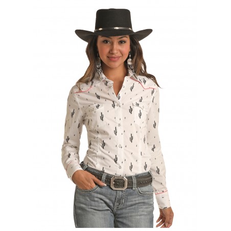 Women denim shirt Long sleeve snap button up blouse gift for her size medium cowgirl top blue Jean chemise Denim western shirt