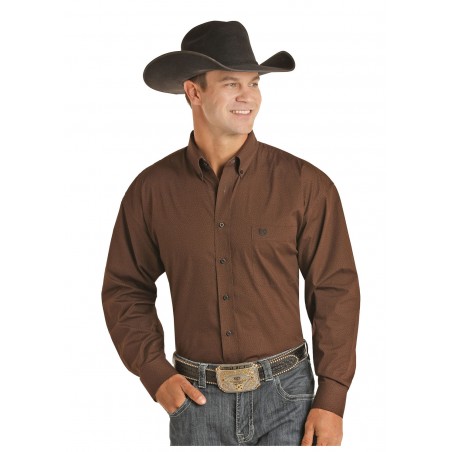 Western Shirt - Dark Brown Poplin Print Men - Panhandle