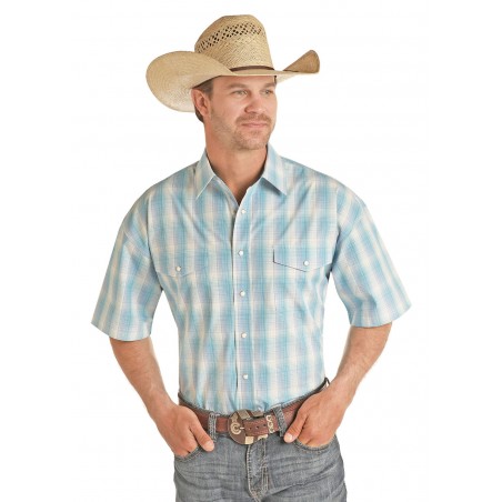 Chemise Western Manches Courtes - Carreaux Turquoise Homme - Panhandle