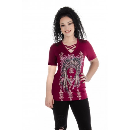 T-shirt - Bordeaux Coiffe Indienne Femme - Liberty Wear