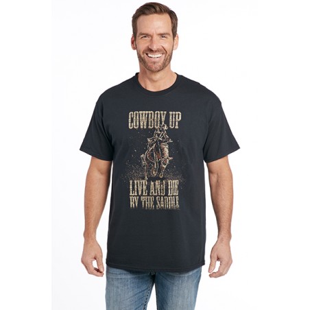 T-shirt - Noir Live & Die By The Saddle Homme - Cowboy Up