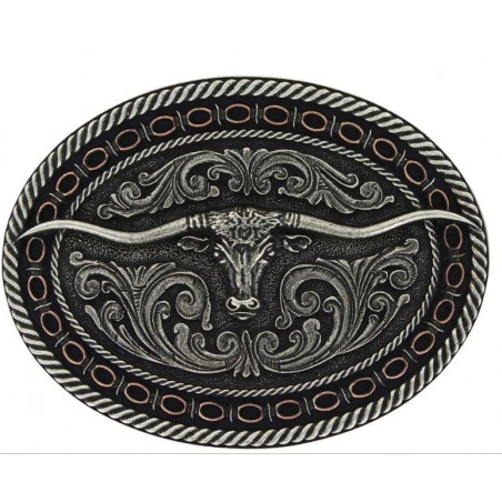 Western Buckle - Antiqued Round Barbed Longhorn - Montana Silversmiths