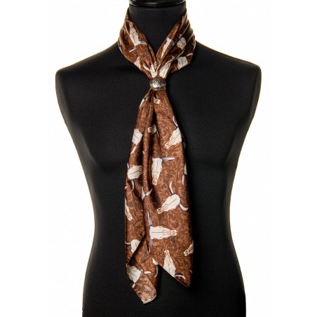 Scarf - Brown Longhorn Skull Silk - Austin Accent