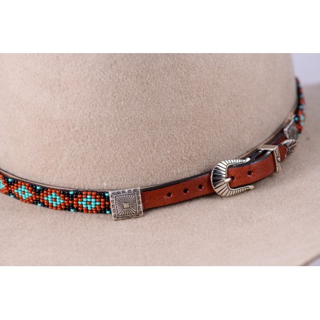 Hatband - Beaded Strip Turquoise Red Unisex - Austin Accent