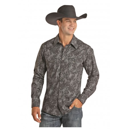 Chemise Western - Noir Gris Motif Paisley Homme - Rock&Roll Cowboy