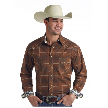 Western Shirt - Brown Stitch Plaid Men - Panhandle