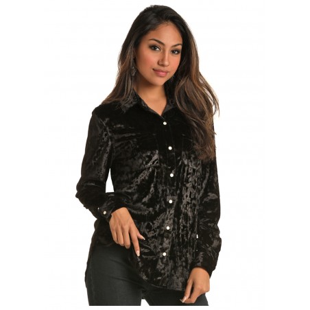 Western Shirt - Black Crushed Velvet Women - Rock&Roll Cowgirl