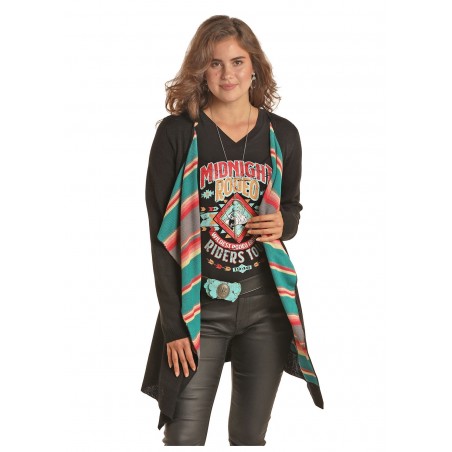 Cardigan - Noir Coiffe Indienne Serape Femme - Powder River