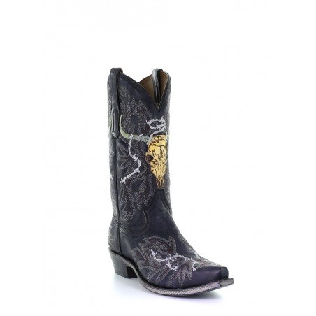 Cowboy Boots - Cowhide Black Longhorn Snip Toe Men - Corral Boots