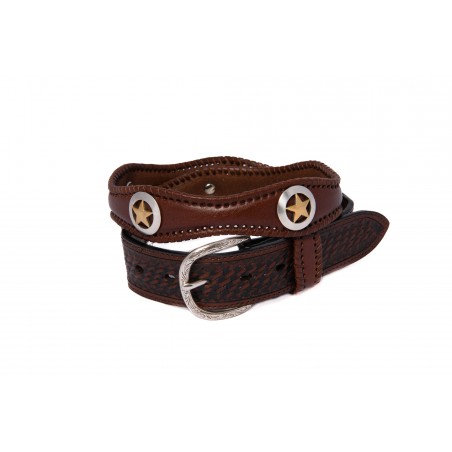 Ceinture - Cuir Vachette Brun Concho Etoile Texas Unisexe - Texas Leather