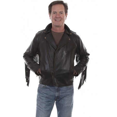 Blouson en Cuir - Noir Franges Homme - Scully