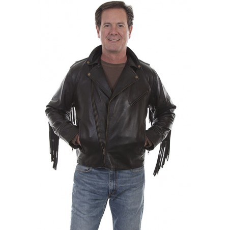 Leather Jacket - Black Fringes Men - Scully
