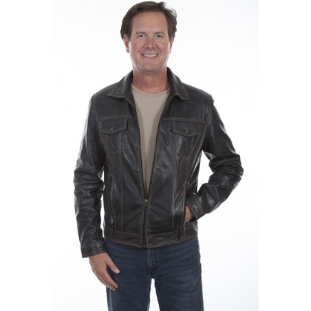 Veste en Cuir - Vintage Noir Homme - Scully