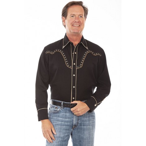 Vintage Western Shirt - Diamond Embroidery Men - Scully Size S Color Black