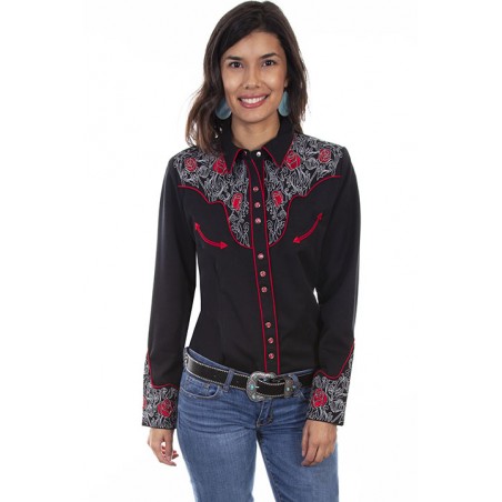 Vintage Western Shirt - Red Rose Embroidery Women - Scully